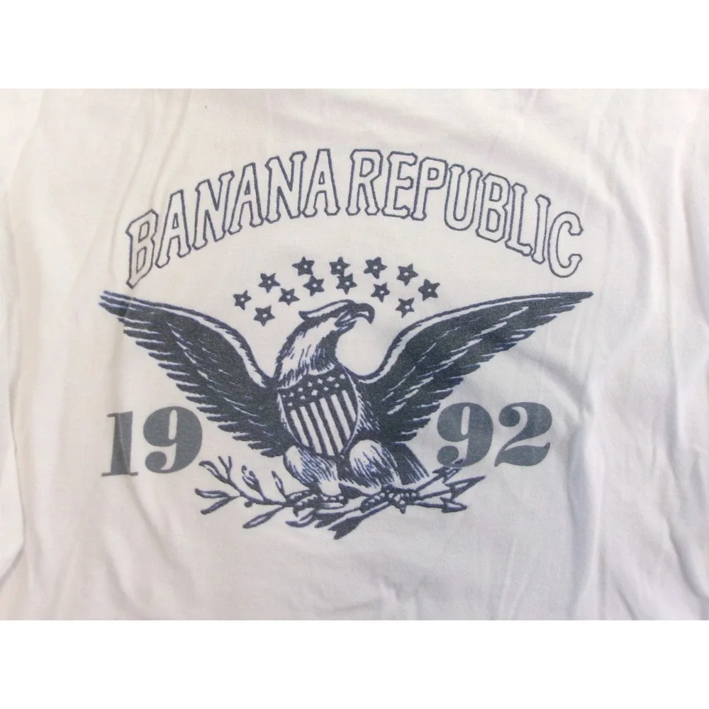 Banana Republic Mens L Long Sleeve T-Shirt White Eagle Graphic 1992 Back Print
